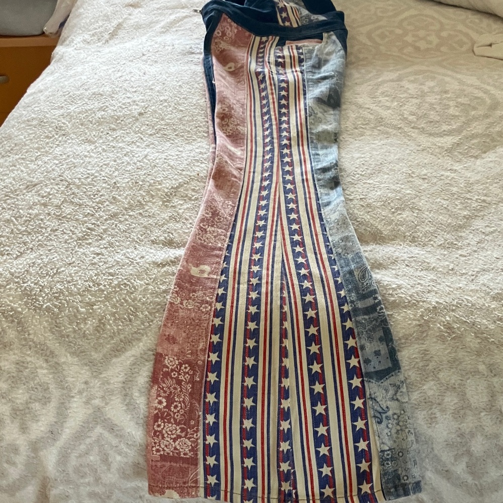 Free People Blue Patchwork Denim Overalls with Americana Panels - Picture 13 of 14